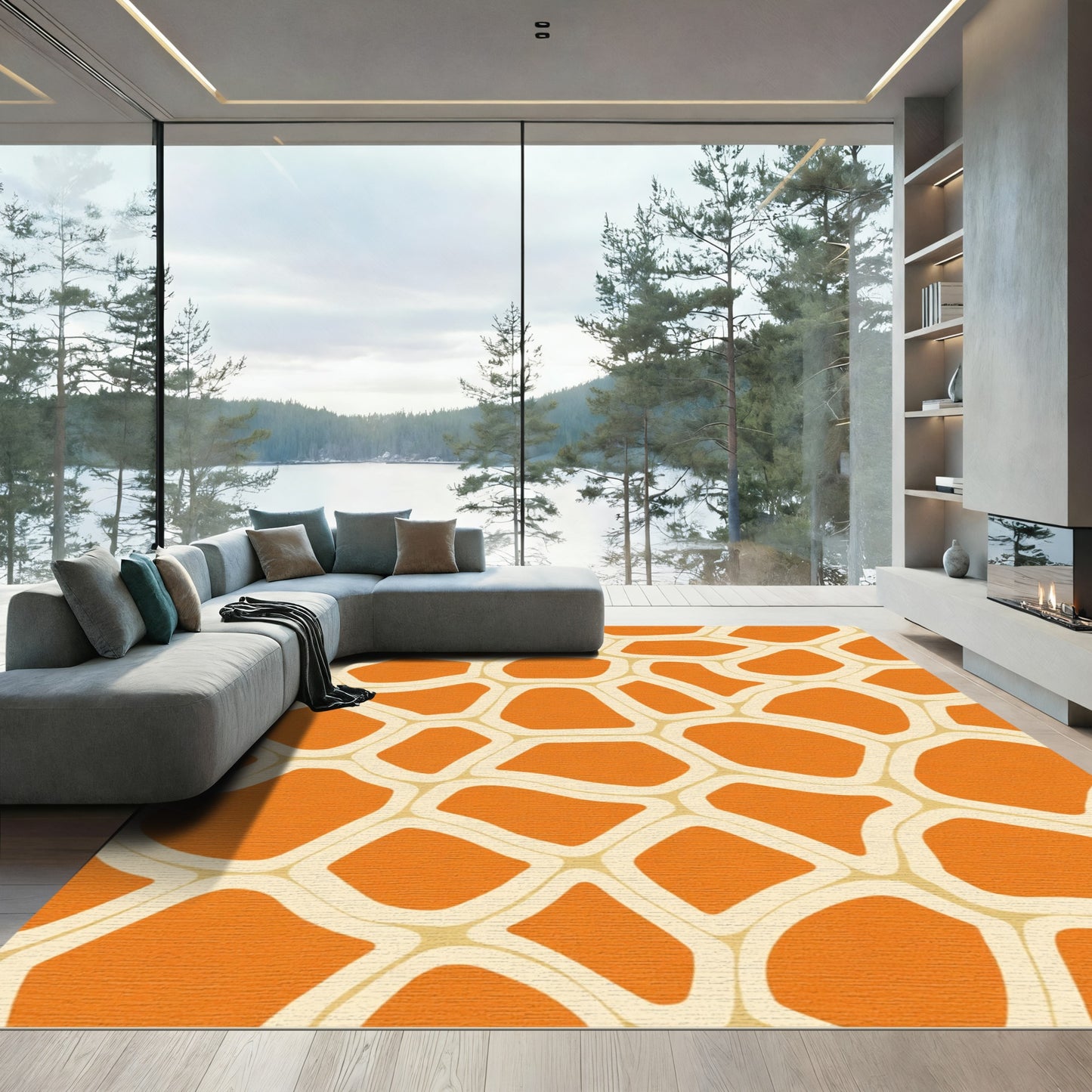Orange Contemporary Giraffe Spots Patchwork Rug