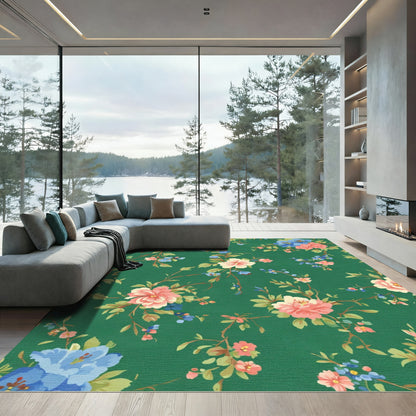Vintage Emerald Green Floral Bloom Rug