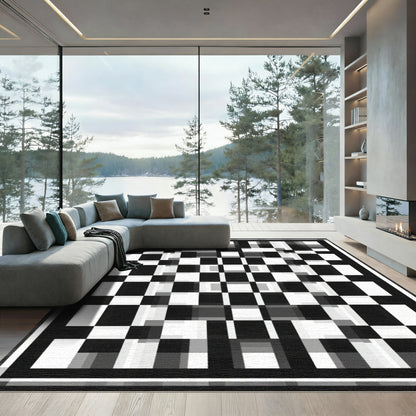 Monochromatic Checkerboard Inlay Rug