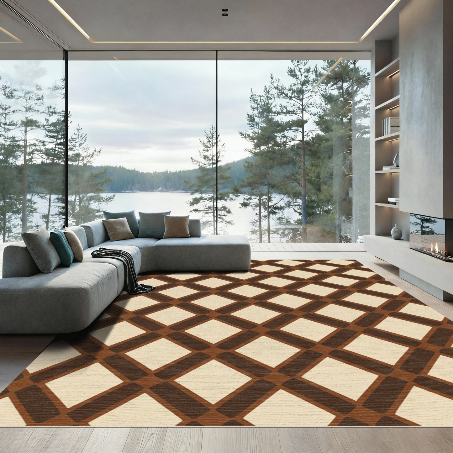 Chocolate Cream Lattice Diamond Rug