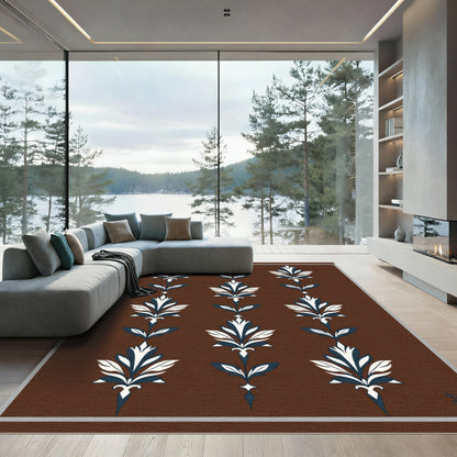 Dark Brown Leafy Botanical Scroll Rug