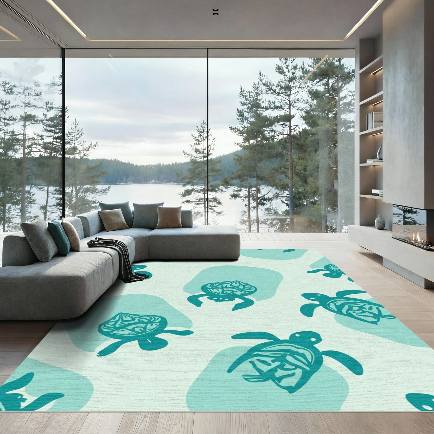 Teal Sea Turtle Aqua Blobs Rug