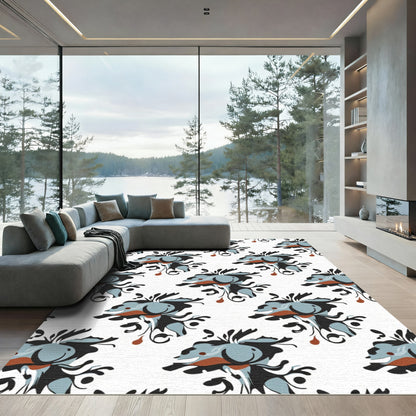 Abstract Blue Black Whimsical Swirl Rug