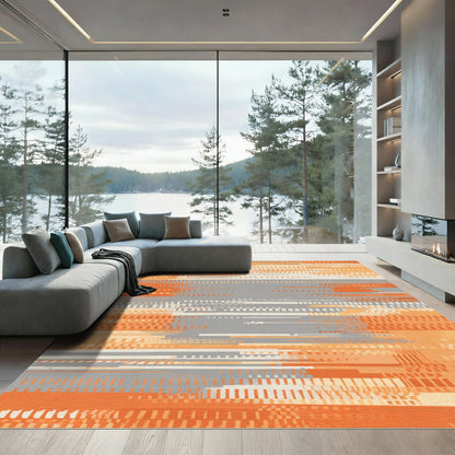 Orange Gray Abstract Glitch Lines Rug