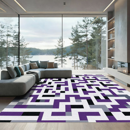 Modern Purple Black Geometric Maze Rug