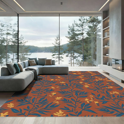 Blue Leafy Vine With Yellow Berries Rug
