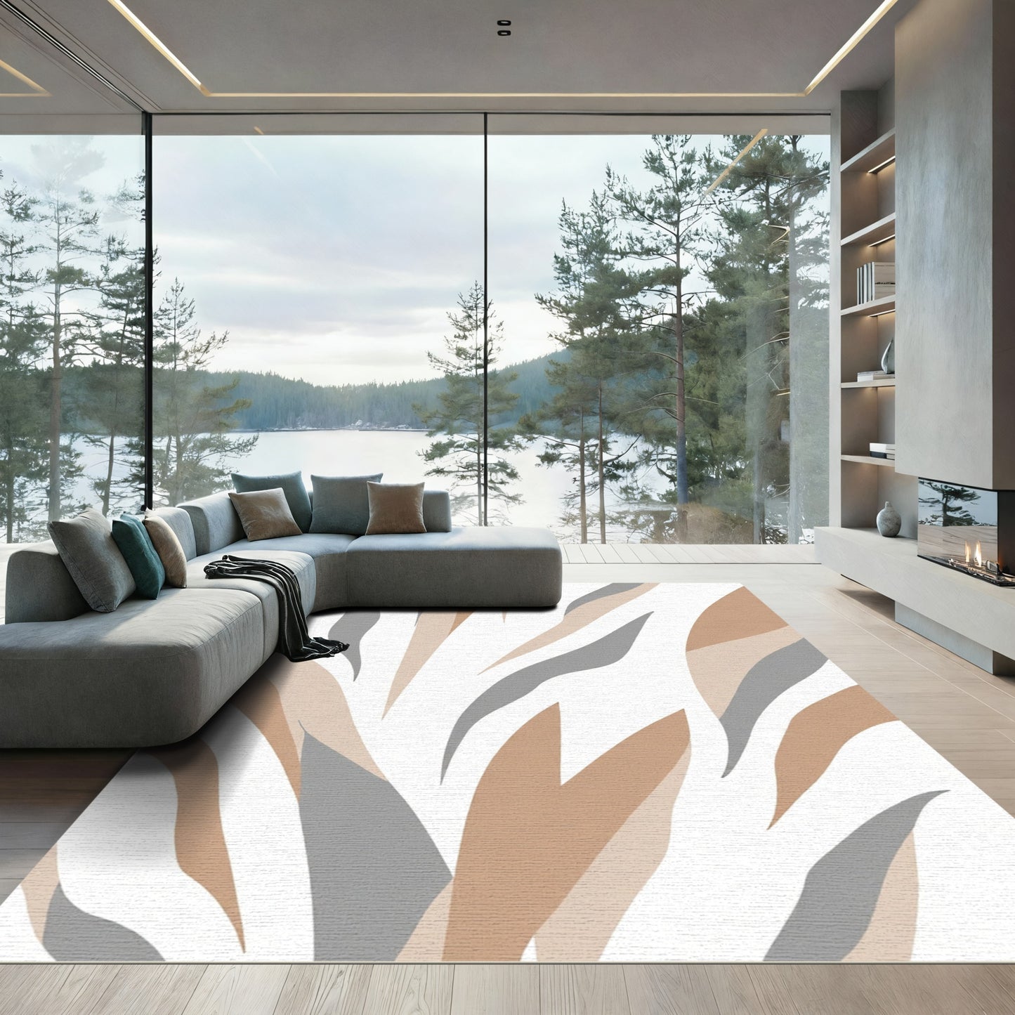 Neutral Abstract Organic Stripe Rug