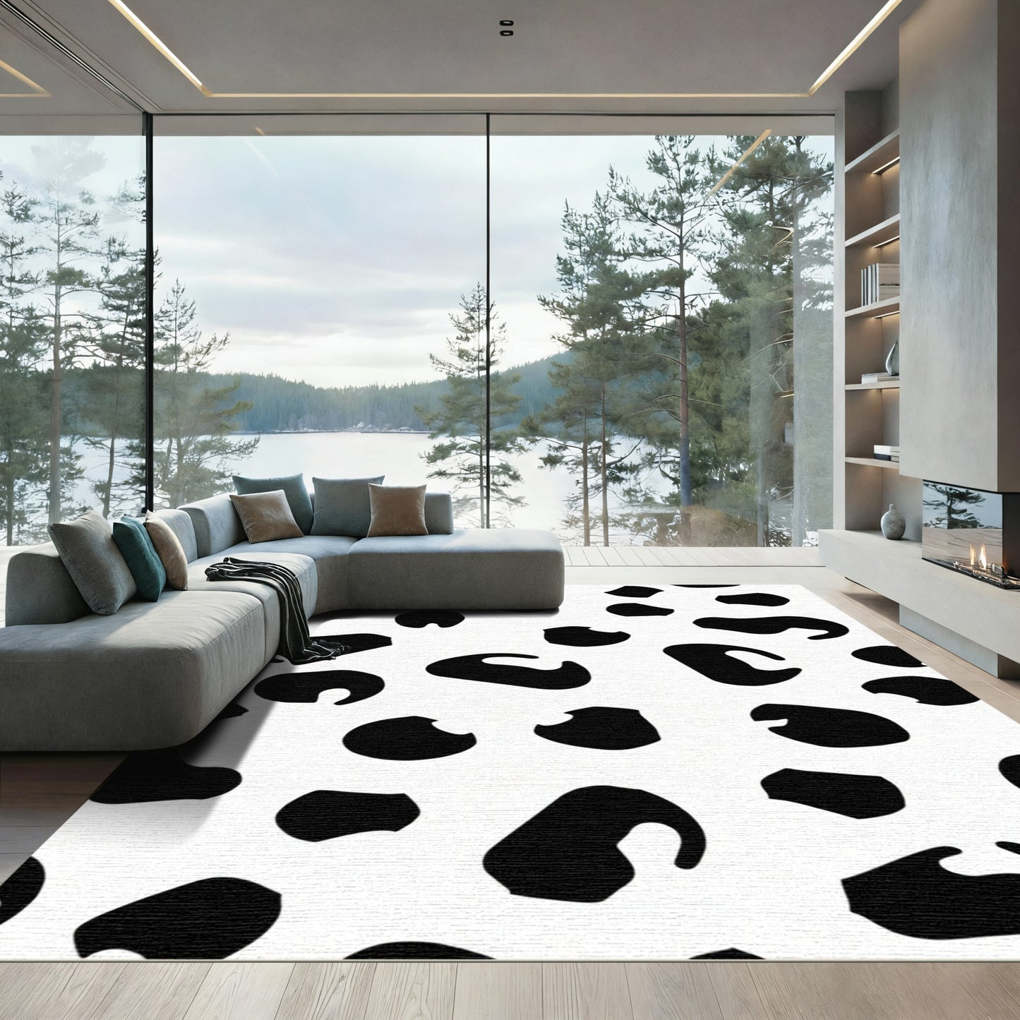 Black White Spots Abstract Rug