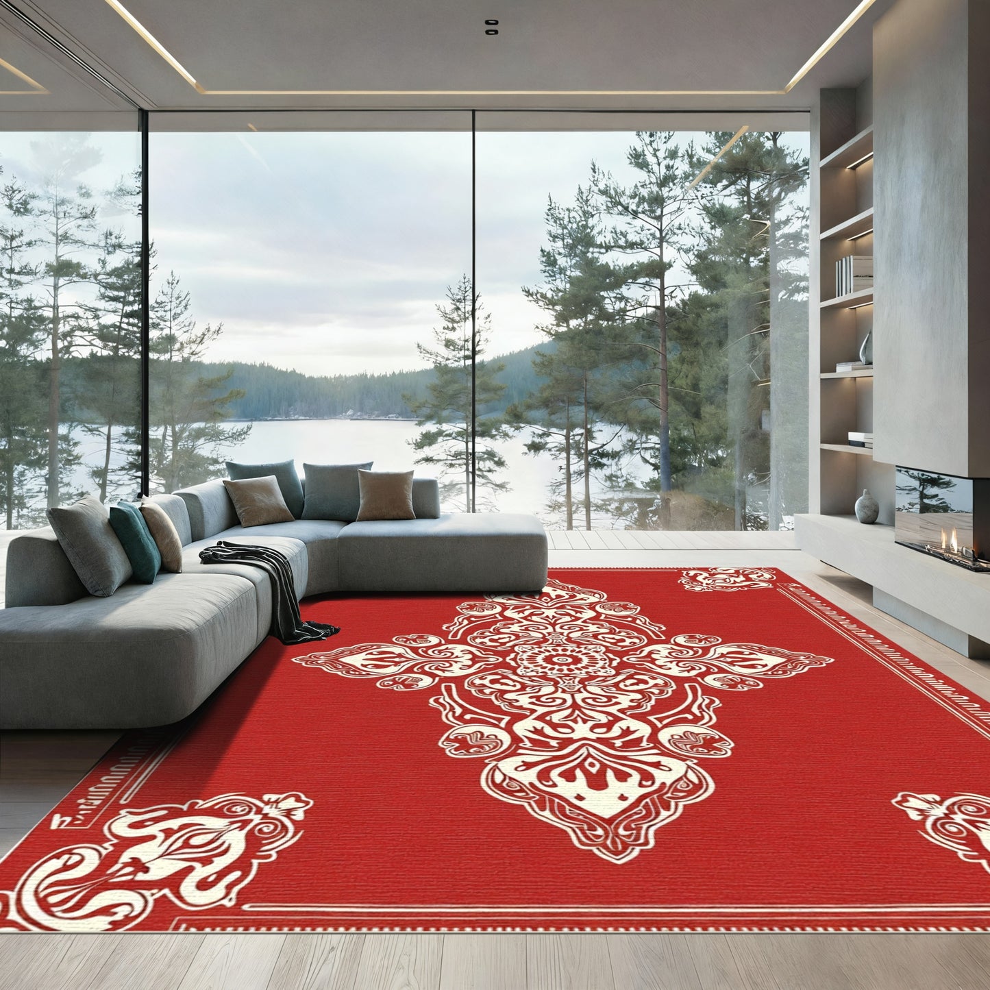 Crimson Medallion Floral Corner Accents Rug