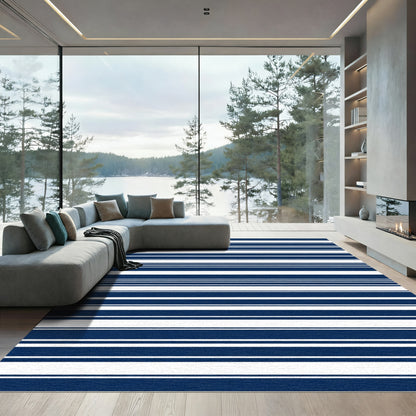 Deep Blue White Pinstripe Horizon Rug