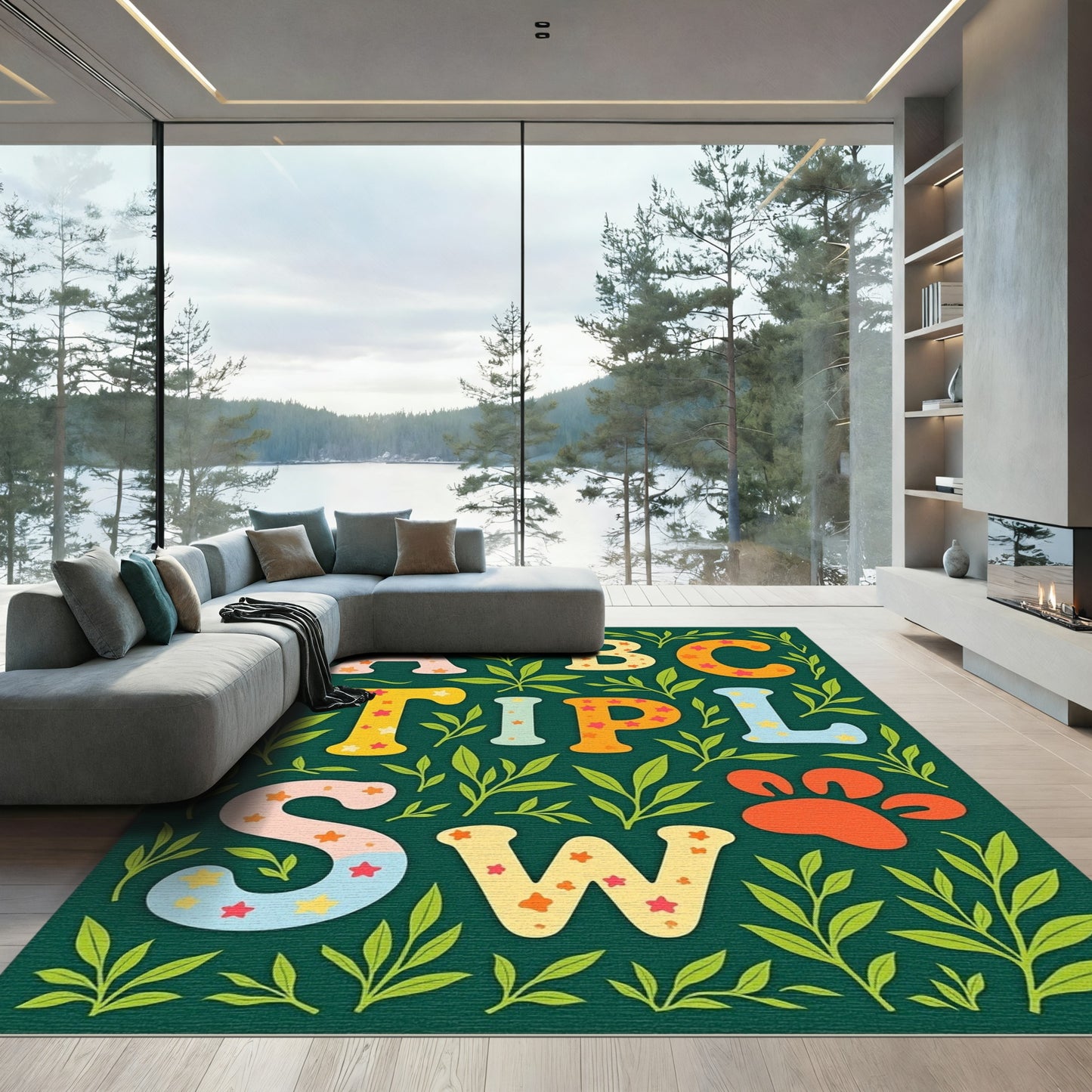 Whimsical Alphabet Paw Print Garden Rug
