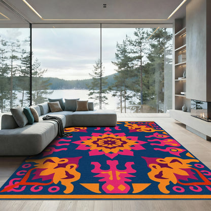 Vibrant Folk Art Medallion Rug