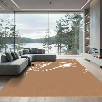 Brown White Abstract Organic Lines Rug