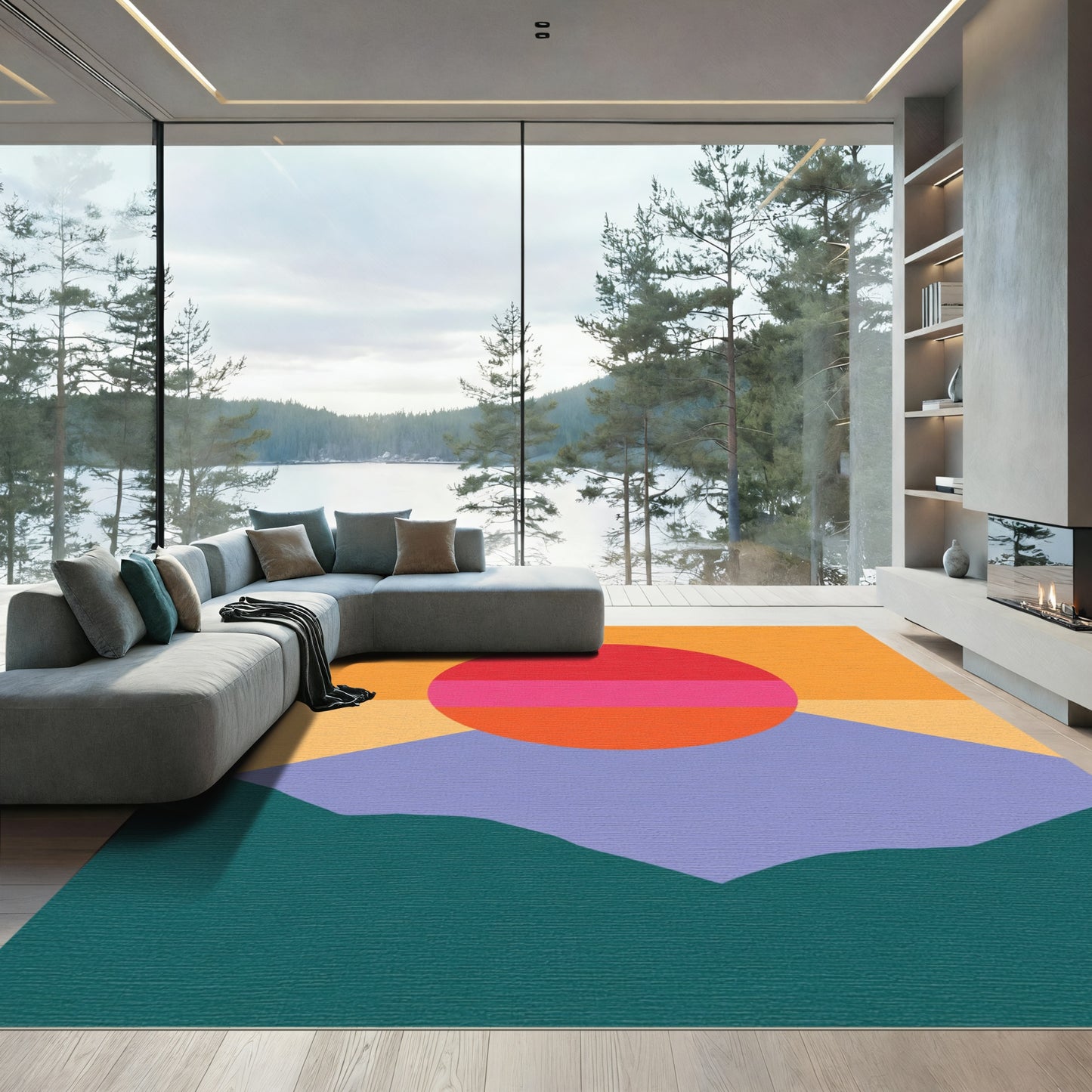 Modern Sunset Mountain Horizon Rug