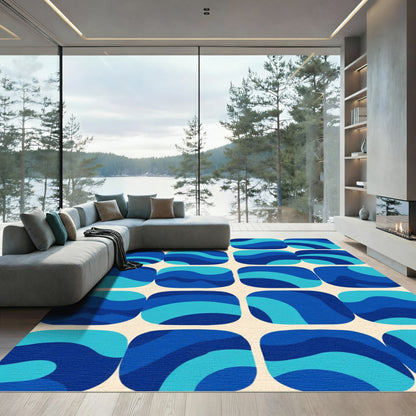 Retro Blue Wave Squared Composition Rug