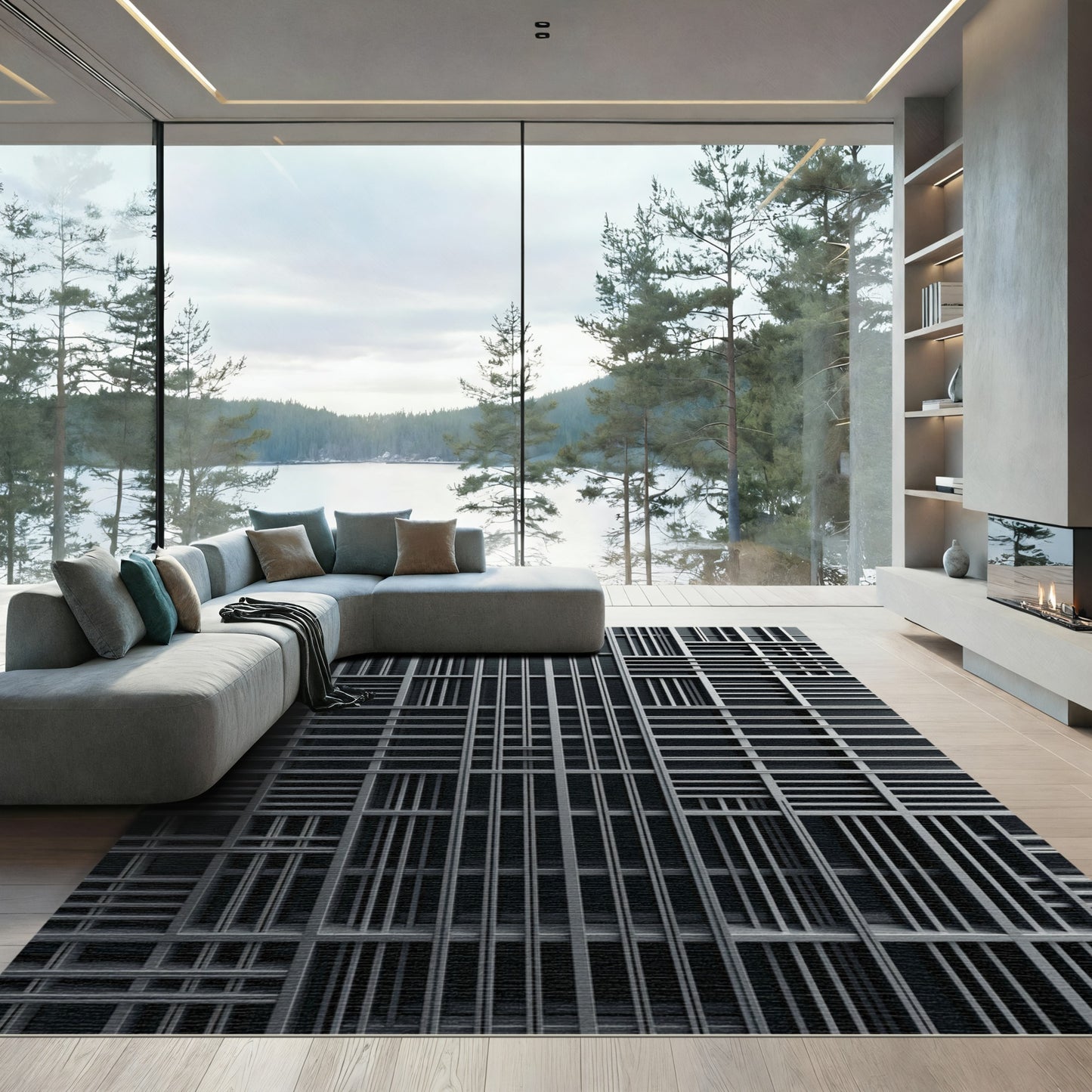 Modern Dark Gray Geometric Assemblage Rug