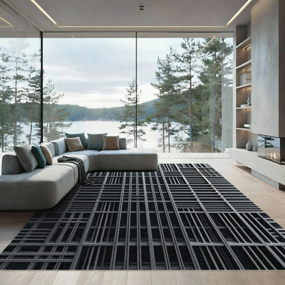 Modern Dark Gray Geometric Assemblage Rug