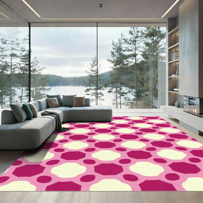 Pink and Cream Geometric Flower Rug