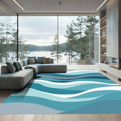 Oceanic Wave Layered Abstract Rug