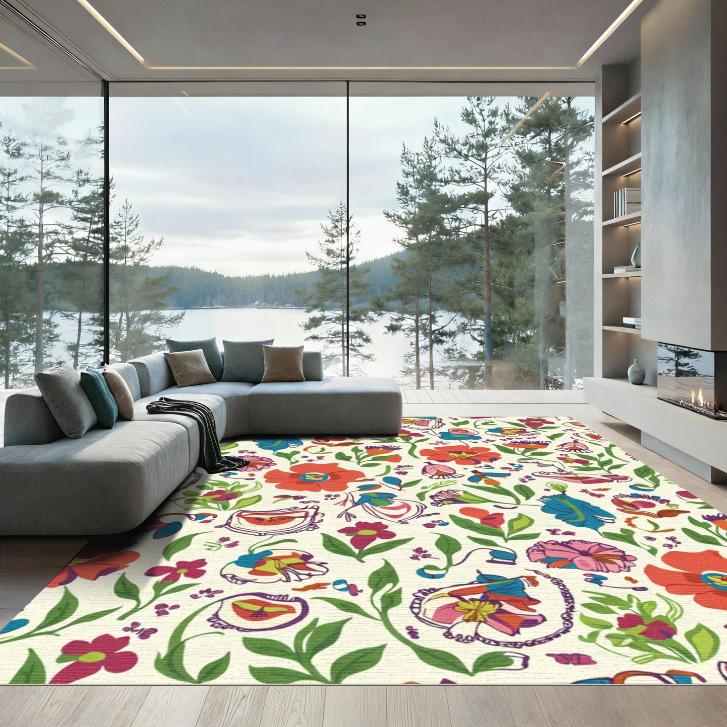 Vibrant Floral Whimsical Garden Rug