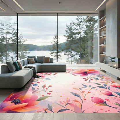 Pink Blush Watercolor Garden Floral Rug