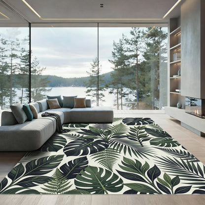 Deep Green Tropical Foliage Leaves Rug