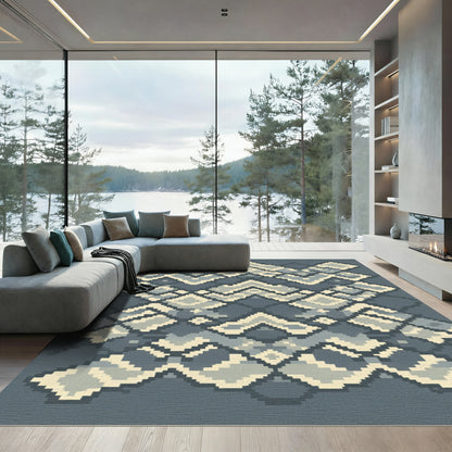 Gray Tan Pixelated Chevron Diamonds Rug