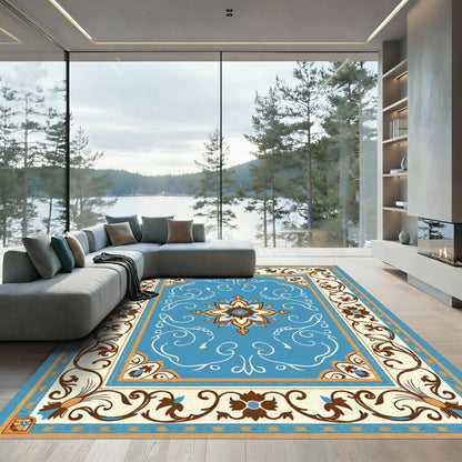 Azure Floral Medallion Scroll Border Rug