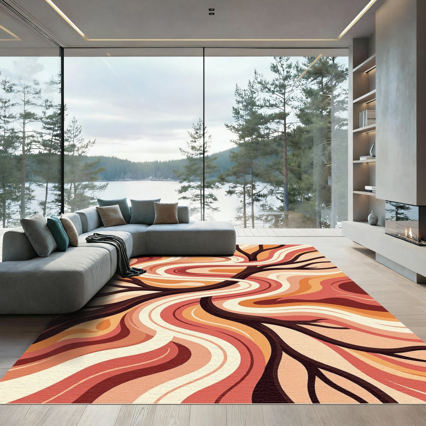 Earthy Swirls Tree Branches Abstract Rug