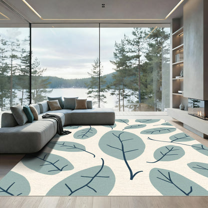 Muted Green Leafy Branch Pattern Rug