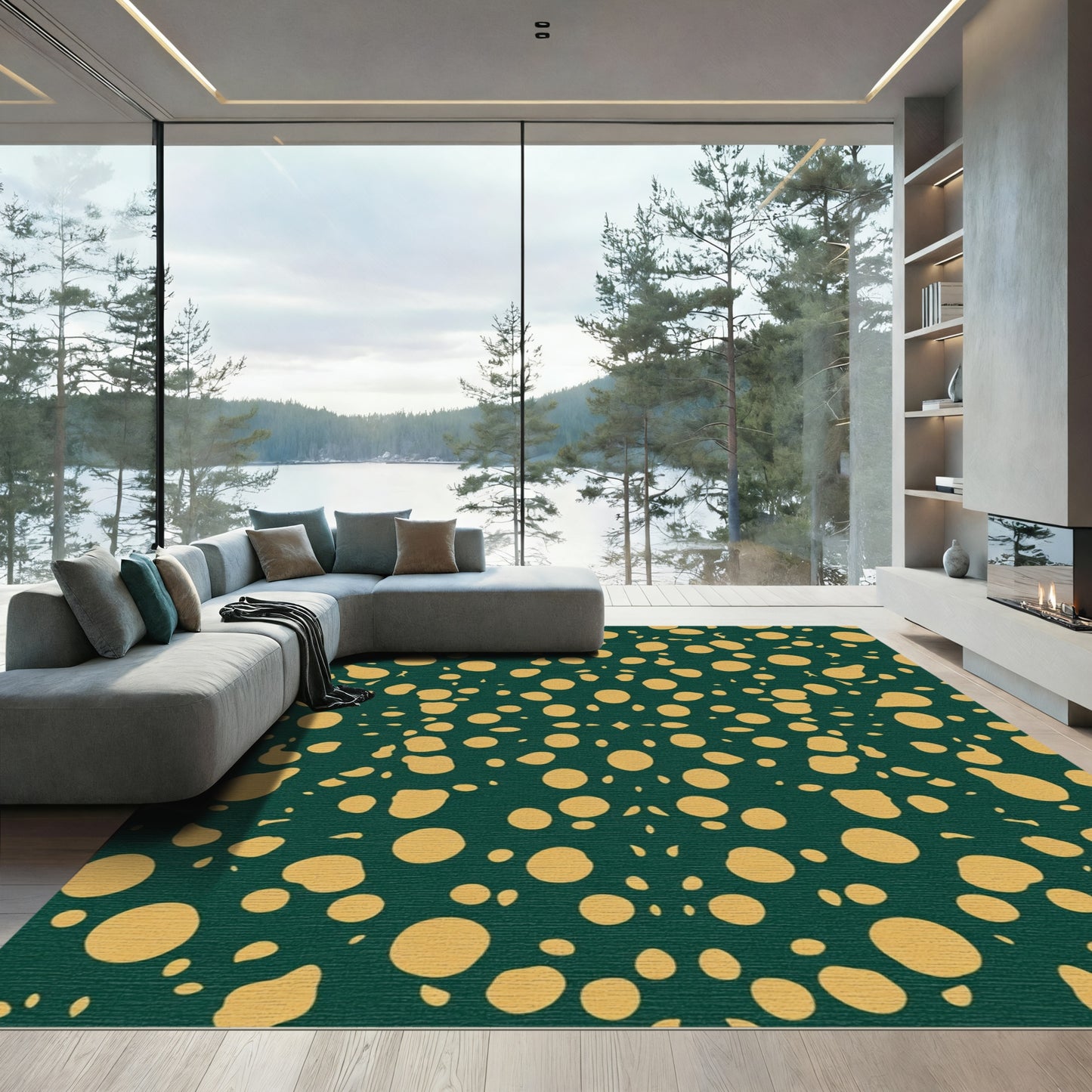 Golden Scatter Dot Emerald Rug