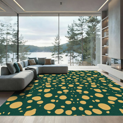 Golden Scatter Dot Emerald Rug
