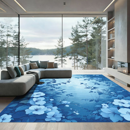 Blue Floral Garden Mist Rug