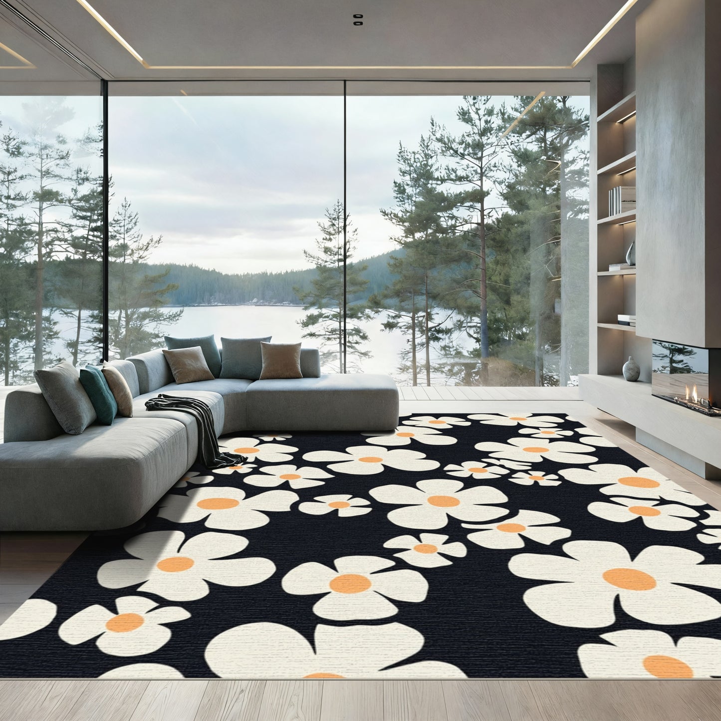 Retro Cream Daisy Scatter Rug