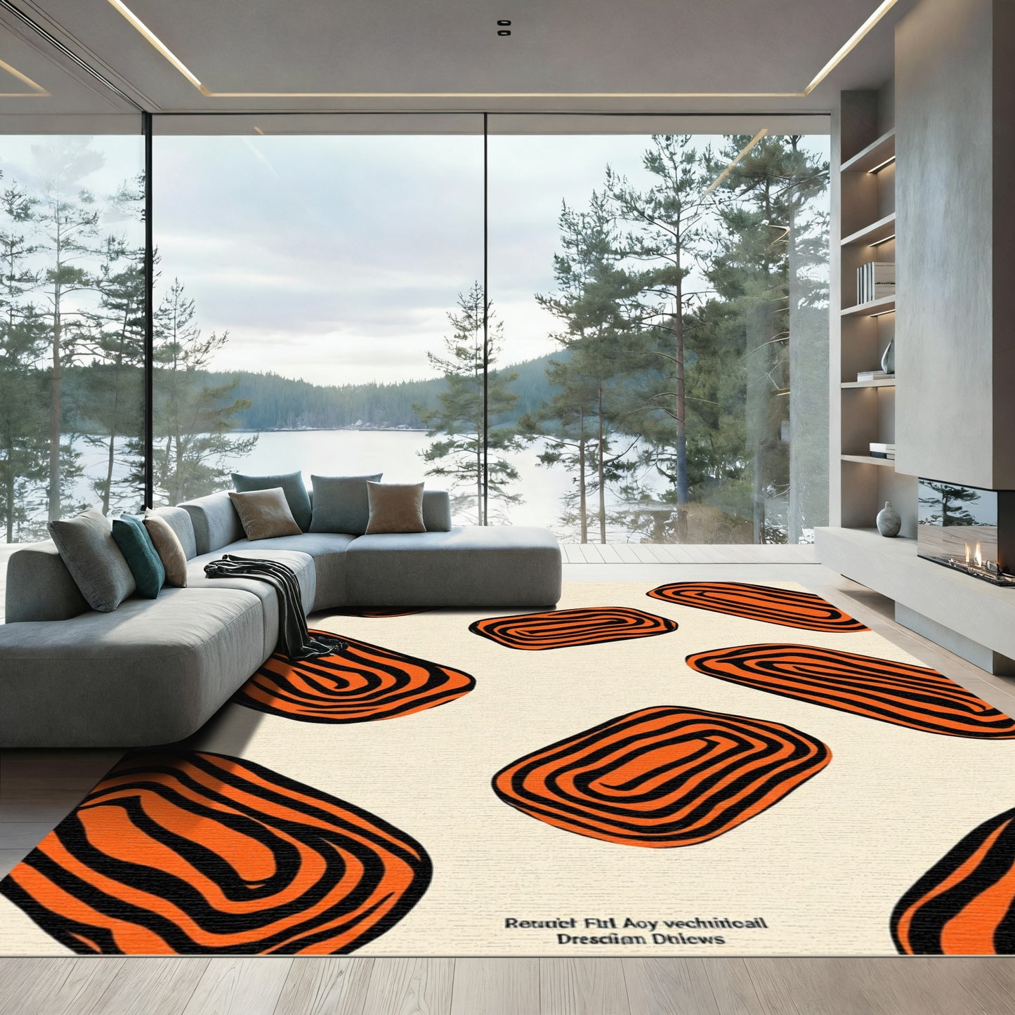 Bold Orange Black Swirl Blocks Rug