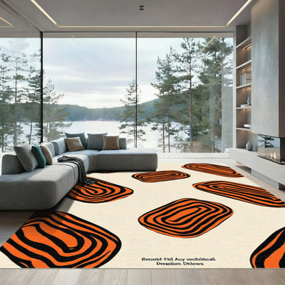 Bold Orange Black Swirl Blocks Rug
