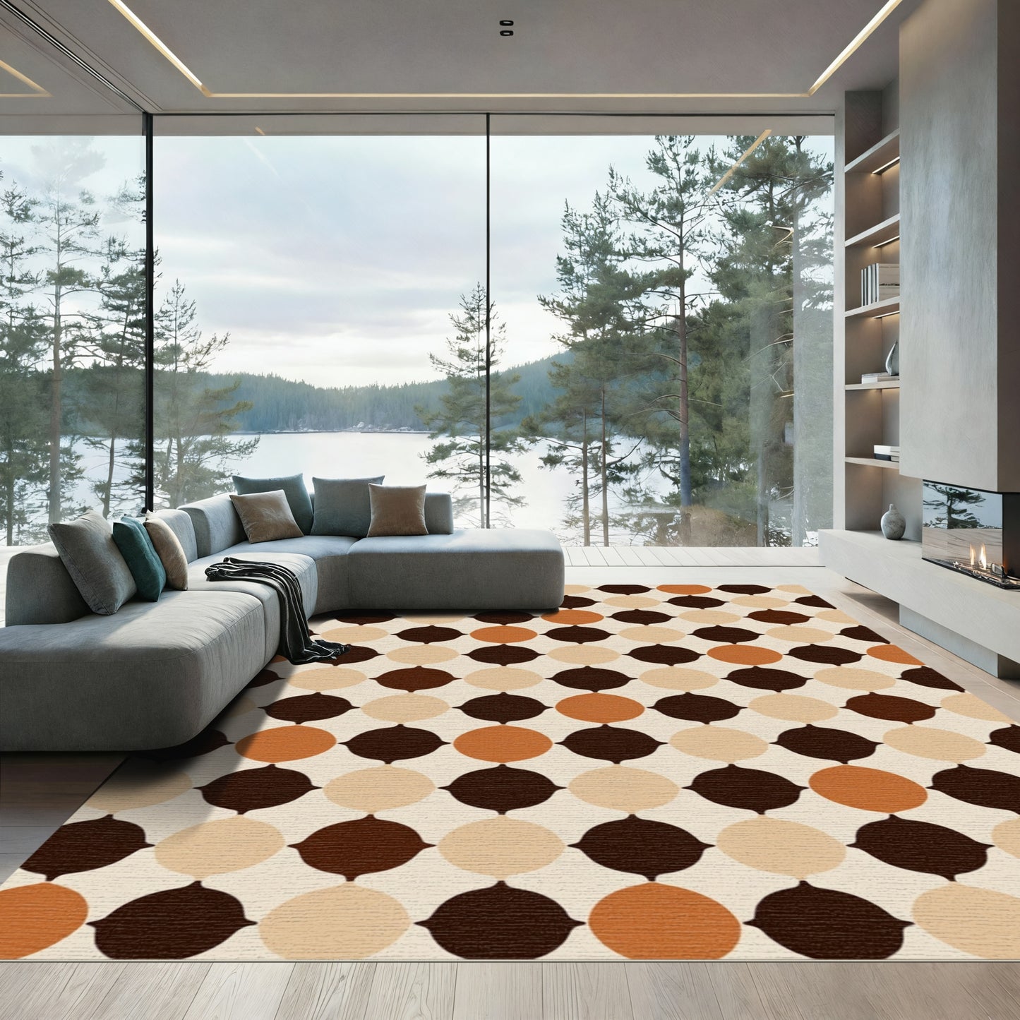 Retro Polka Dot Circles Earthy Tones Rug
