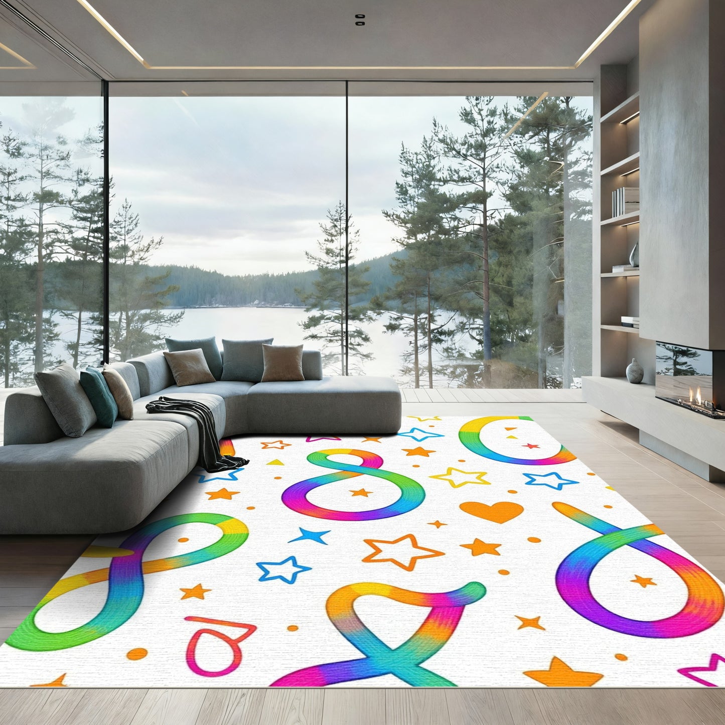 Gradient Rainbow Alphabet Stars Rug