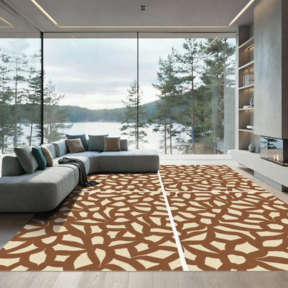 Brown Tan Abstract Floral Swirl Rug