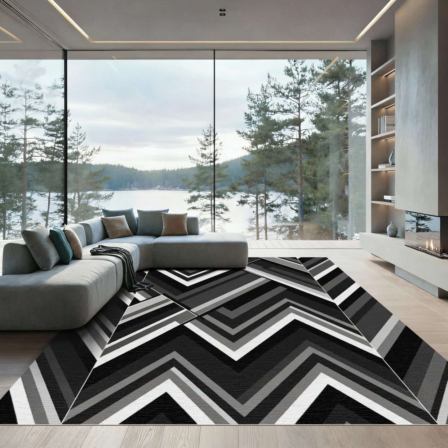 Monochromatic Chevron Stripe Arrangement Rug