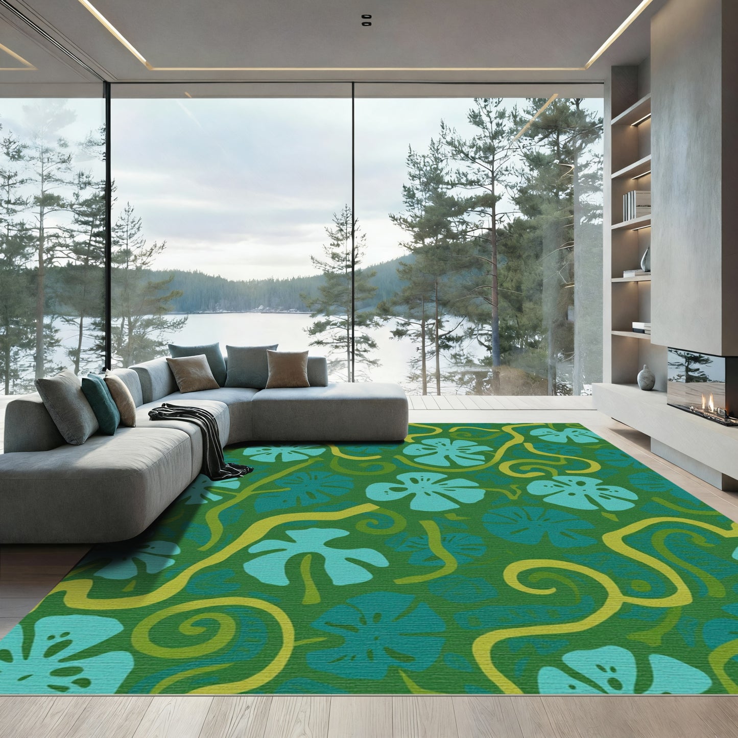 Green Aqua Tropical Paradise Foliage Rug