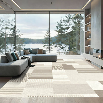 Neutral Geometric Stripe Patchwork Rug