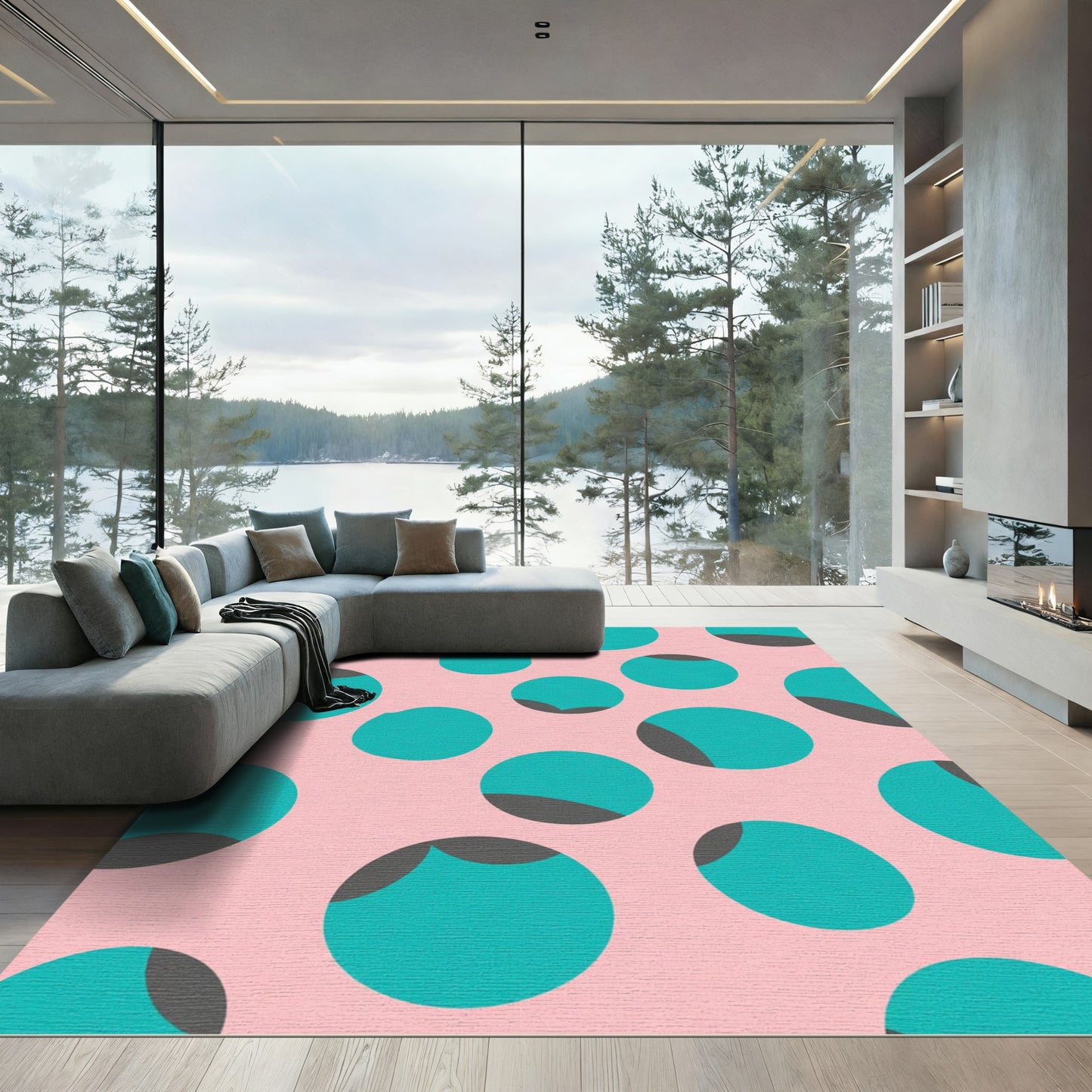 Aqua Gray Teal Polka Dot Rug
