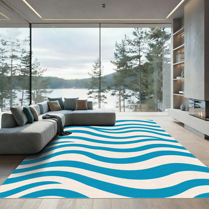 Turquoise Cream Wave Stripe Rug
