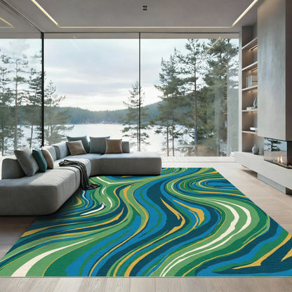 Deep Blue Green Swirl Abstract Rug