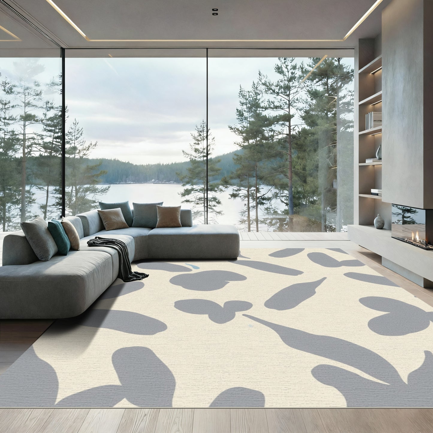 Soft Blue Petal Abstract Meadow Rug