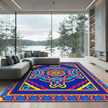 Vibrant Blue Kaleidoscope Medallion Rug