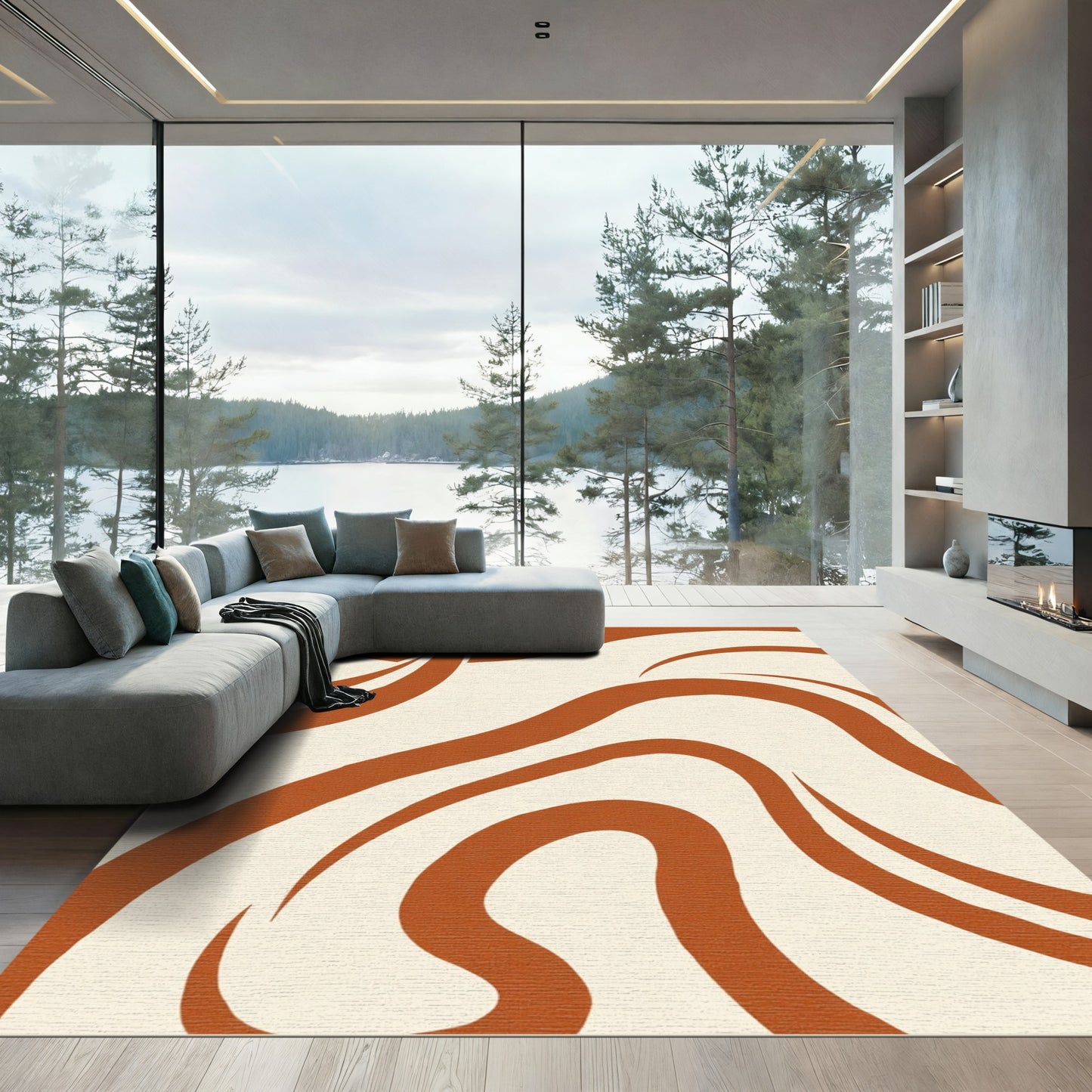 Terracotta Swirl Abstract Organic Flow Rug