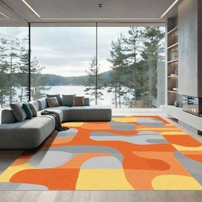 Orange Gray Abstract Organic Shapes Rug