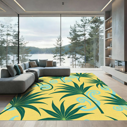 Green Palm Leaf Aquatic Swirl Rug